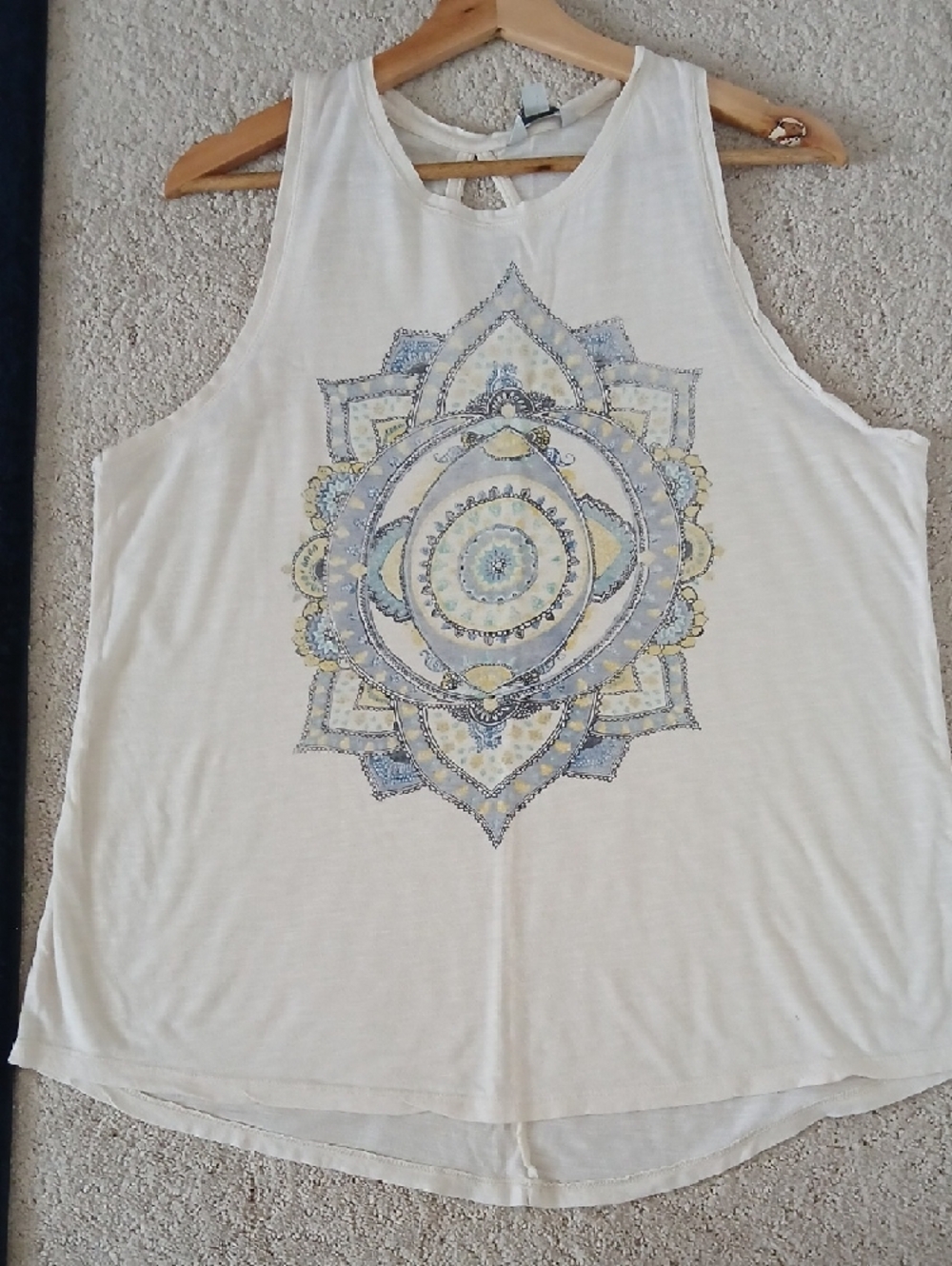 Lucky Brand Cream Tank with Blue & Yellow Mandala